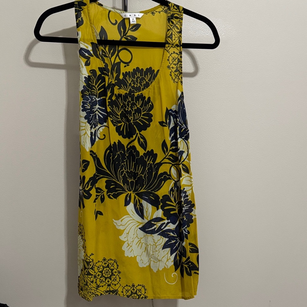 CAbi Yellow and Black Floral Tank Top